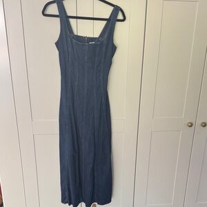 Reformation Denim Square-Neck Maxi Dress - Blue